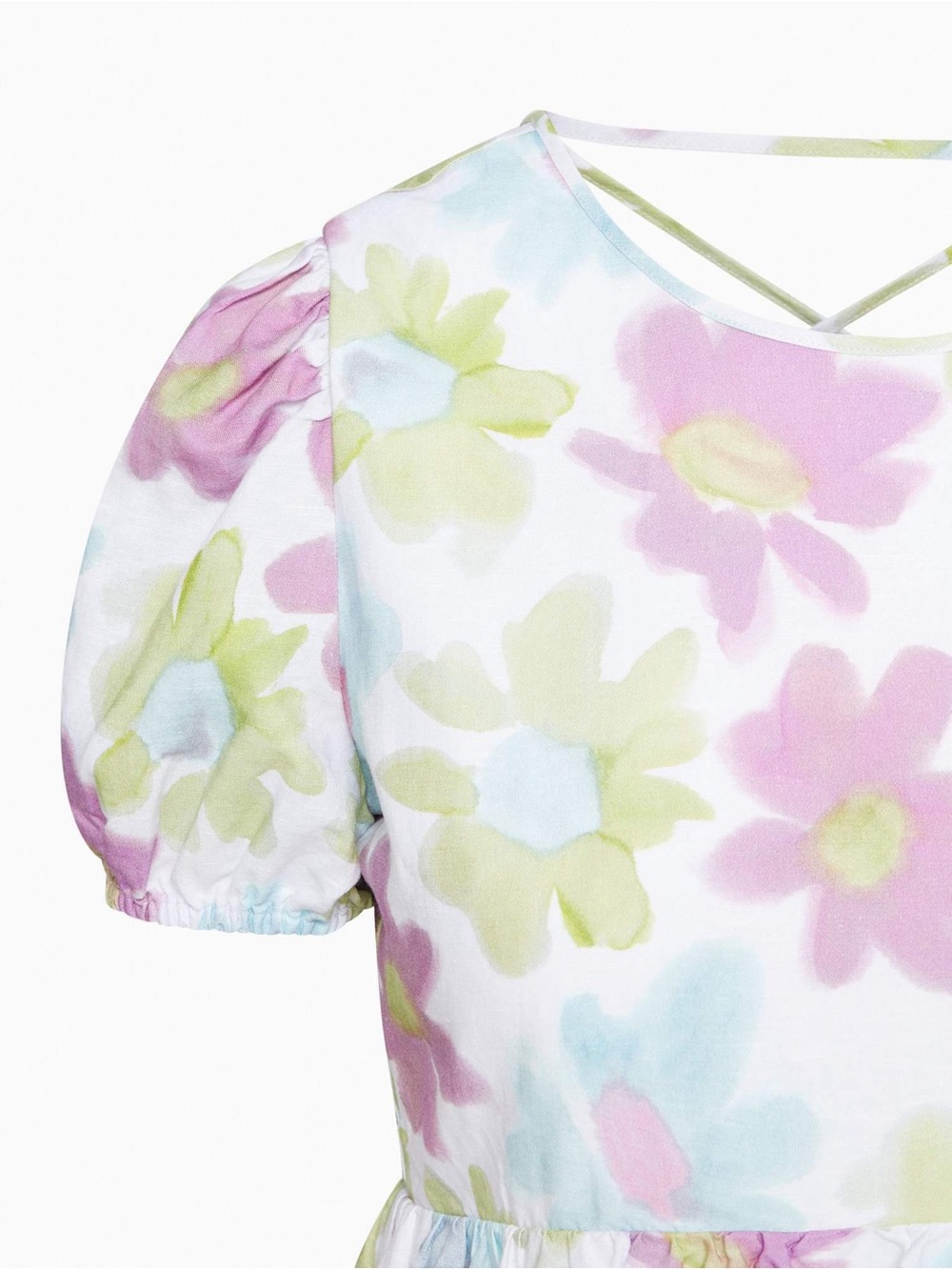 Sunday Best Aritzia Saida Pastel Floral Criss Cross Back Linen Blend Dress - Picture 3 of 10